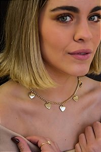 Colar corrente pingentes de coração lisos