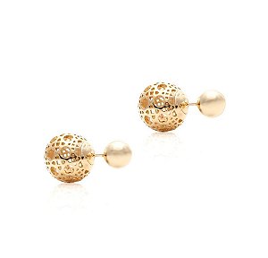 Brincos ear jacket duas bolas, uma lisa P e uma rendada M