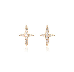 Brincos pino estrela P quatro pontas cravejada com zircônias cristal