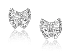 Brincos pino borboleta P cravejados com zircônias baguete cristal