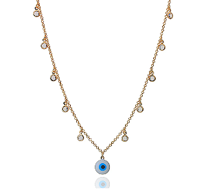 Colar olho grego com pingentinhos de zircônias cristal