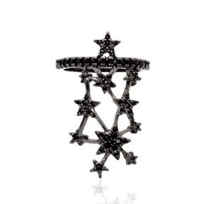 Anel longo estrelas cravejado com zircônias negras