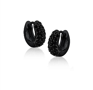 Brincos argolinha P cravejada com zircônias negras