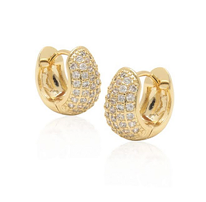 Brincos argolinha M cravejada com zircônias cristal