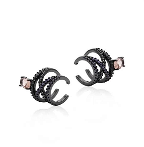 Brincos ear hook cravejados com zircônias ametista violeta e esmeralda e cristal morganita fontal