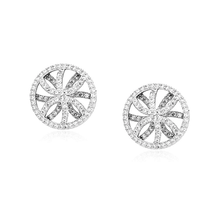 Brincos pino redondos com linhas cravejados com zircônias cristal