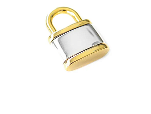 Pingente cadeado bicolor banhos ródio branco e ouro 18K