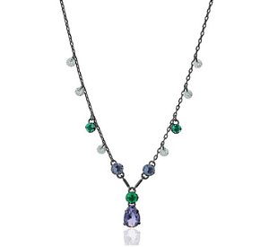 Colar com pingentes de cristal color e gota cristal ametista