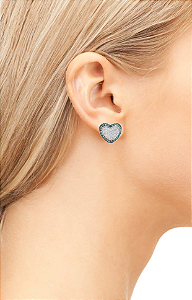 Brincos pino coração cravejado com zircônias cristal e safira