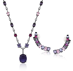 Conjunto colar gargantilha e brincos ear cuff com cristais color