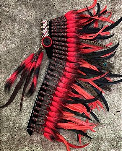 Cocar Vermelho e Preto Rabo de Galo