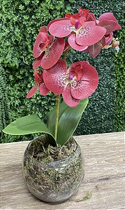 Arranjo de Orquídea Silicone Vermelha