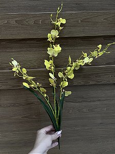 Buquê de Orquídea Chuva de Ouro Amarela Silicone com Folhas