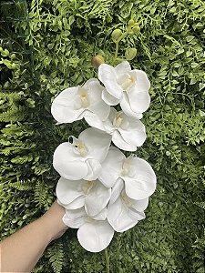 Galho de Orquídea Branca Silicone Toque Real