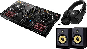 KIT DJ Controlador Pioneer DDJ 400 com RekordBox + Caixas de Som KRK Rokit 8 Rp8 G4 + Fone Pioneer HDJ X5 Preto