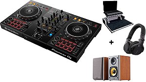 KIT DJ Controlador Pioneer DDJ 400 + Case Com Plataforma + Fone Pioneer HDJ Cue 1 + Monitor de Áudio Edifier R1000T4 Madeira