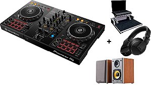 KIT DJ Controlador Pioneer DDJ 400 + Fone Pioneer HDJ X5 Preto + Monitor de Áudio Edifier R1000T4 Madeira + Case Com Plataforma
