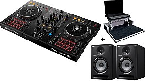 KIT DJ Controlador Pioneer DDJ 400 + Par de Monitor de Áudio Ativo Pioneer S-DJ50X Preto + Case Para Transporte Com Plataforma