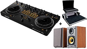 Kit Controlador Pioneer DJ DDJ-REV1 Com 2 Canais + Caixas Edifier R1000T4 Madeira + Case Para Transporte com Plataforma Notebook