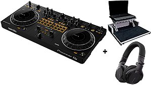 Kit Controlador Pioneer DJ DDJ-REV1 Com 2 Canais + Fone Pioneer HDJ CUE 1 Preto + Case Para Transporte com Plataforma Notebook