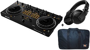 Kit Controlador Pioneer DJ DDJ-REV1 Com 2 Canais + Fone Pioneer HDJ X5 Preto + Bag Global DJs Para Controladoras Pequenas