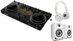 Kit Controlador Pioneer DJ DDJ-REV1 Com 2 Canais + Fone de Ouvido Pioneer HDJ S7 Branco + Caixas de Som Pioneer DM40 Branco