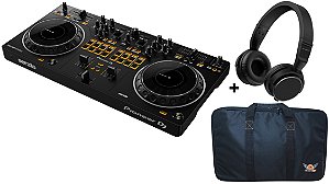 Kit Controlador Pioneer DJ DDJ-REV1 Com 2 Canais + Fone de Ouvido Pioneer HDJ S7 Preto + Bag Global DJs Para Controladoras Pequenas