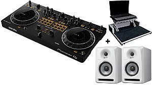 Kit Controlador Pioneer DJ DDJ-REV1 Com 2 Canais + Par de Monitor de Áudio Ativo Pioneer S-DJ50X Branco + Case Para Transporte com Plataforma Notebook