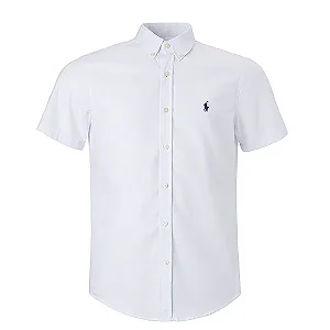Camisa Ralph Lauren Masculina Custom fit Oxford Manga Curta Cor Branca
