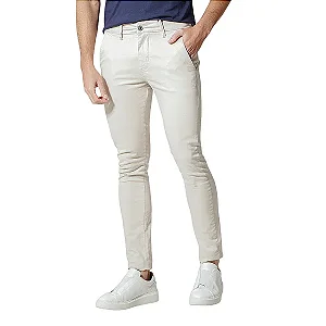 Calça Tommy Hilfiger De Sarja Chino Stretch Slim Fit Cor Areia