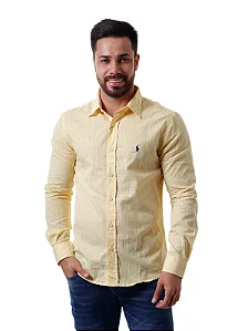 Camisa Ralph Lauren Masculina Custom Fit Quadriculada Amarela