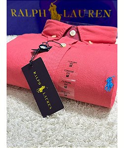 Camisa Ralph Lauren de Sarja Custom fit Manga curta cor: Rosa chiclete