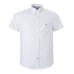 Camisa Tommy Hilfiger Masculina Manga Curta Oxford Cor Branca