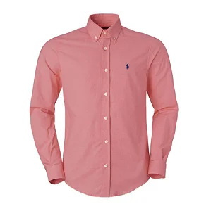 Camisa Ralph Lauren Masculina Custom fit Oxford Cor Goiaba