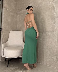 Vestido Midi Canelado com Pérolas Scarlatt