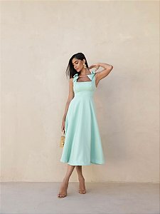 Vestido Midi Verde Claro com Laço Louise