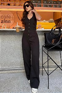 Macacão Alfaiataria Frente Única Preto Berlim