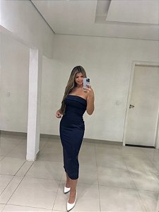 Vestido Midi Azul Marinho Tomara que Caia Talin