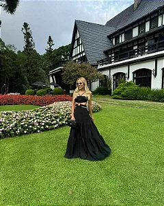 Vestido Longo Preto com Amarração Monterrey