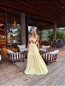 Vestido Longo Amarelo com Pedraria Havana