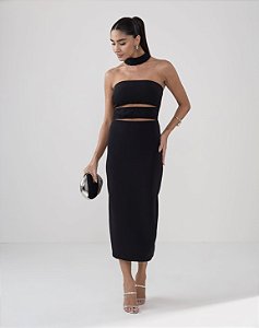 Vestido Midi Preto com Recortes Cartago