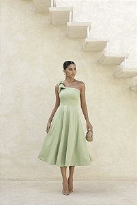 Vestido Midi Verde Oliva com Laço Lisboa