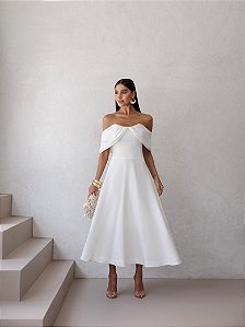 Vestido Midi Alfaiataria Ombro a Ombro Marbel