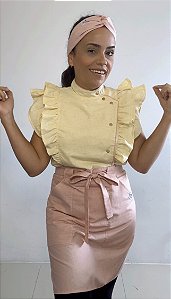 Conj Linho Babado Manteiga e Rose