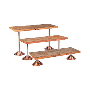 Trio De Madeira Com Pé De Cobre Puro Para Buffet