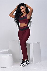 Conjunto Poliéster Feminino Dry Fit - Vinho com Preto