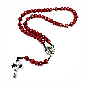 Terço Cruz Sagrada de São Bento Madeira Vermelha