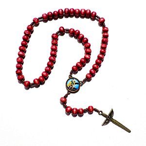 Terço São Miguel Arcanjo Madeira Vermelha 8mm