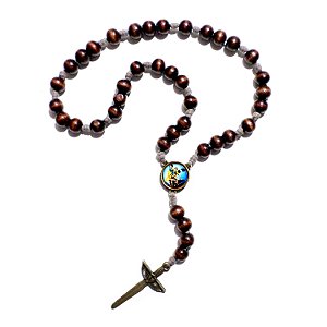 Terço Coroa Angélica de São Miguel Arcanjo Madeira 10mm