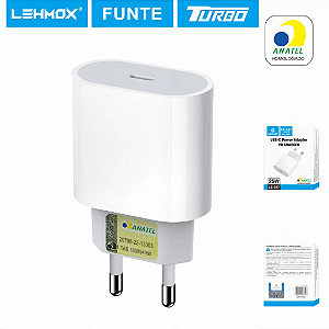 Carregador Turbo 20W Lehmox LE-357 Compatível com iPhones, iPads e iPods